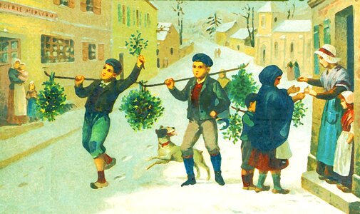 Xix century snow boys. Free illustration for personal and commercial use.
