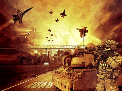 Troops invasion tanks. Free illustration for personal and commercial use.
