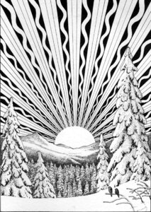 Snow landscape sun. Free illustration for personal and commercial use.
