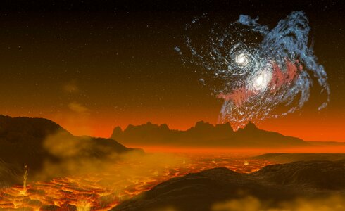 Landscape mountains spiral nebula. Free illustration for personal and commercial use.