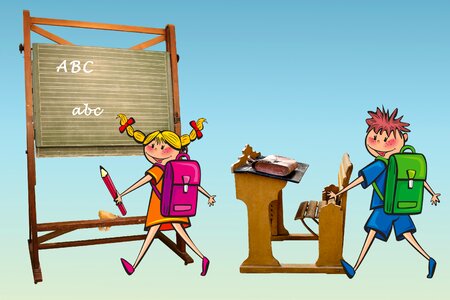 School enrollment first class children. Free illustration for personal and commercial use.