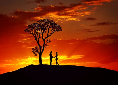 Romantic human sunset. Free illustration for personal and commercial use.