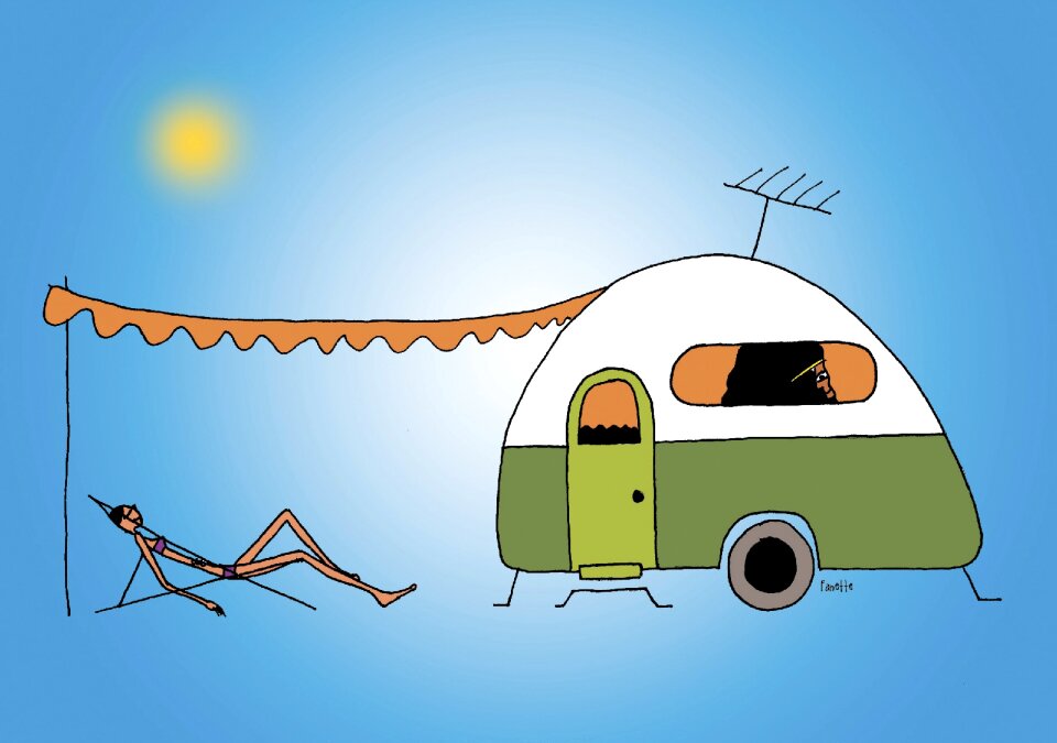 Camping sun nap. Free illustration for personal and commercial use.