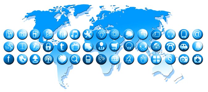 Globalization international social media. Free illustration for personal and commercial use.