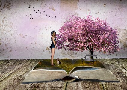 Book spring girl. Free illustration for personal and commercial use.