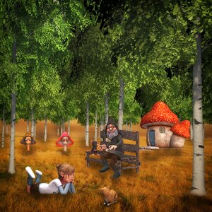 Birch forest fantasy digital art. Free illustration for personal and commercial use.