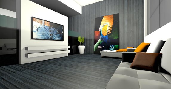 Graphic rendering living room. Free illustration for personal and commercial use.