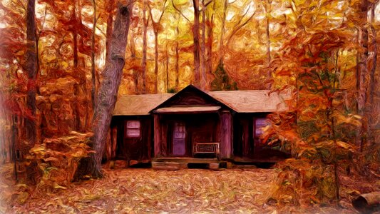 Forest hut autumn. Free illustration for personal and commercial use.
