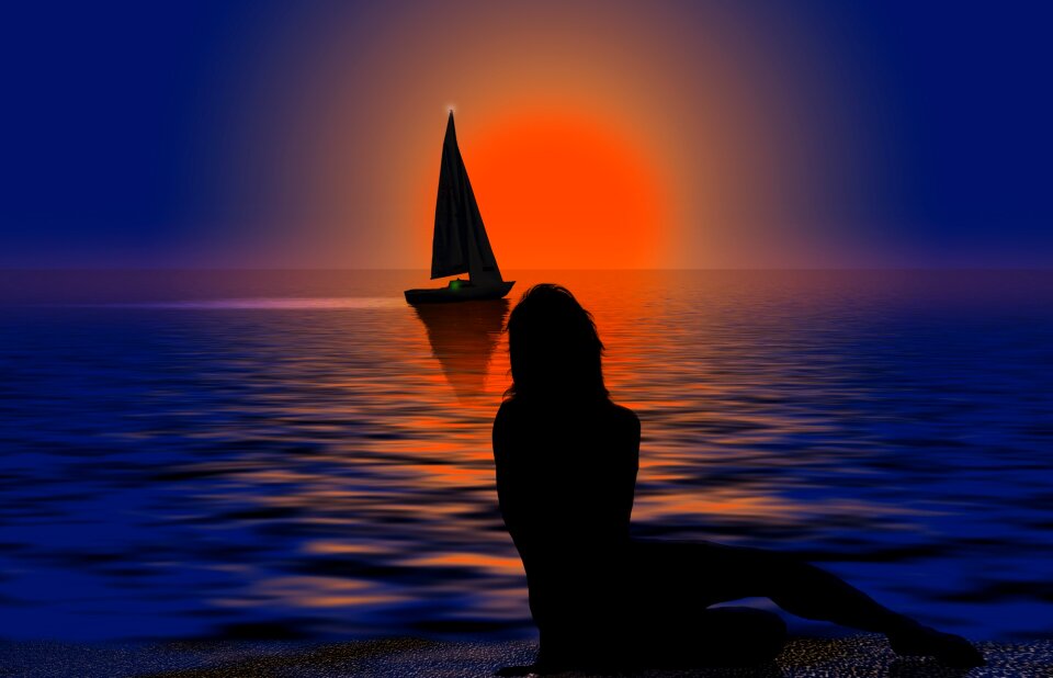 Sunset water vacations. Free illustration for personal and commercial use.