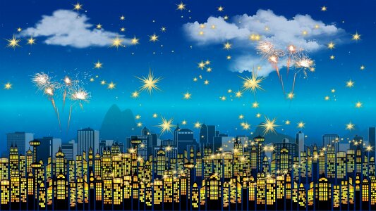 Happy star fireworks. Free illustration for personal and commercial use.