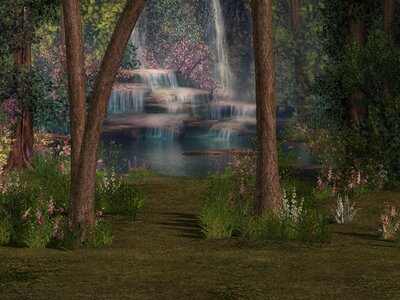 Waterfall forest trees. Free illustration for personal and commercial use.