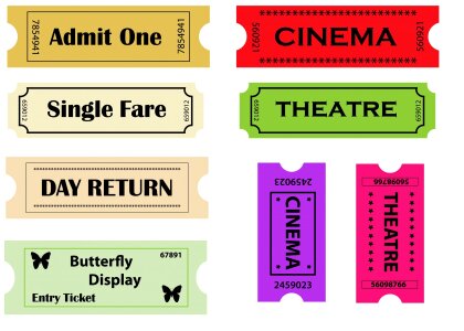 Ticket admit one cinema. Free illustration for personal and commercial use.