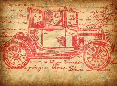 Old fashioned vehicle postcard. Free illustration for personal and commercial use.