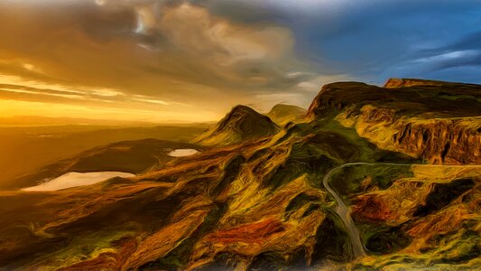 Landscape mountains sunset. Free illustration for personal and commercial use.