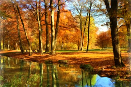 Autumn forest lake. Free illustration for personal and commercial use.