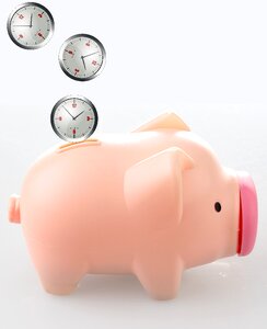 Time is money clock piggy bank. Free illustration for personal and commercial use.