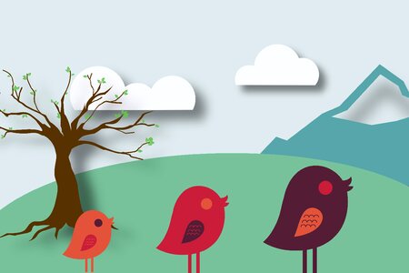 Flat design birds cute. Free illustration for personal and commercial use.