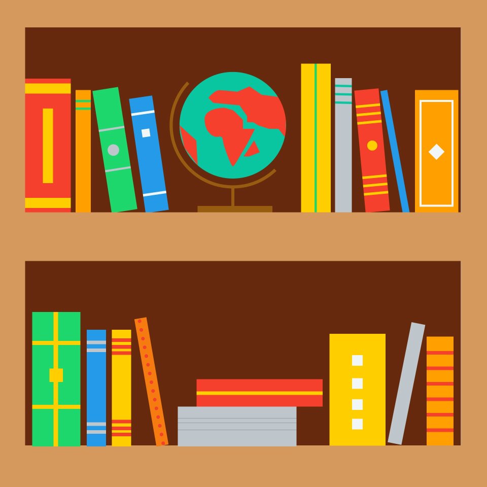 Reading shelf research. Free illustration for personal and commercial use.