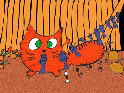 Fish humor bunches cat. Free illustration for personal and commercial use.