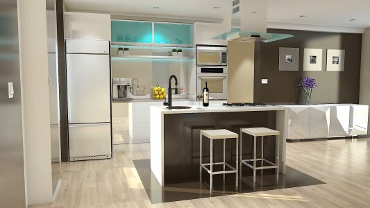 Open space interior design kitchen. Free illustration for personal and commercial use.