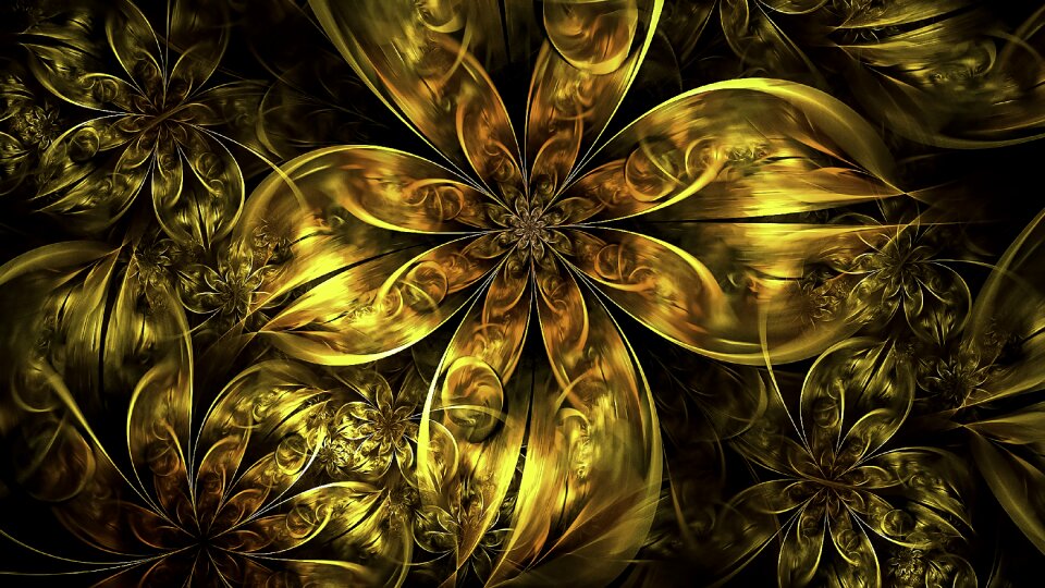 Golden metallic flowers. Free illustration for personal and commercial use.