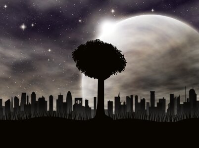 Silhouette landscape buildings. Free illustration for personal and commercial use.