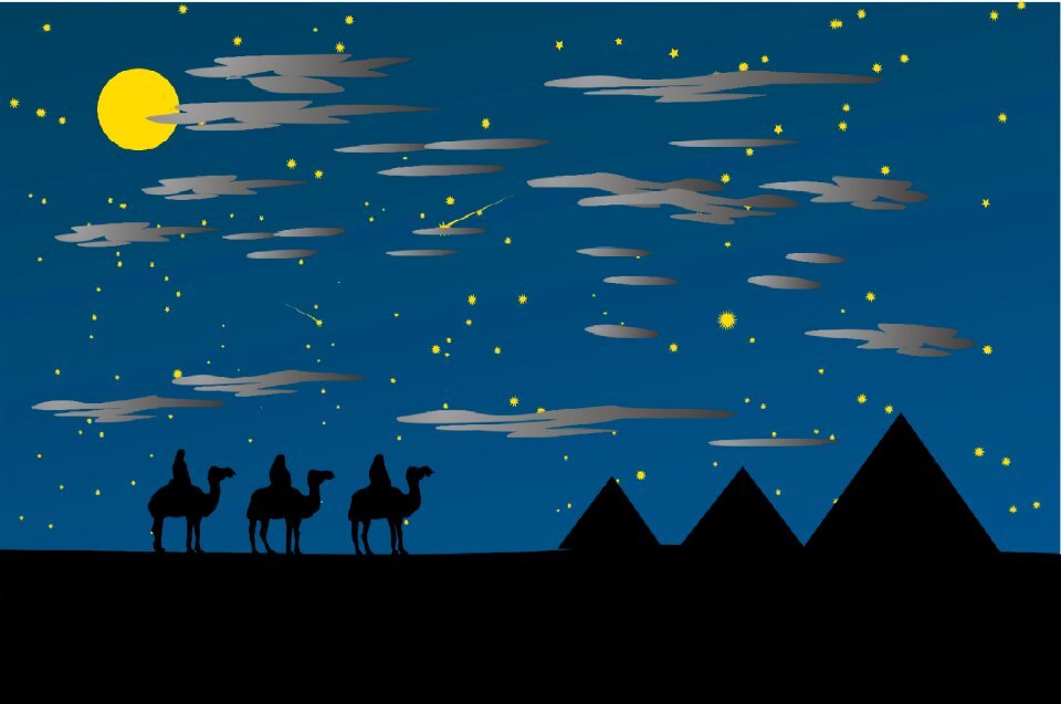 Camels star desert. Free illustration for personal and commercial use.