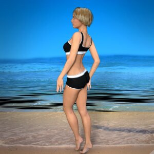 Bikini walk on the beach young woman. Free illustration for personal and commercial use.