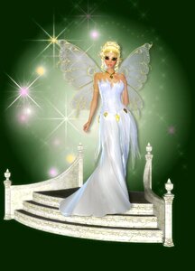 Blonde white satin elegant gown stars. Free illustration for personal and commercial use.