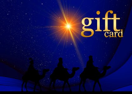 Gift card camels christmas. Free illustration for personal and commercial use.