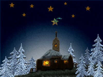 Winter church chapel. Free illustration for personal and commercial use.