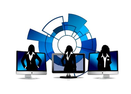 Businesswomen monitor points. Free illustration for personal and commercial use.