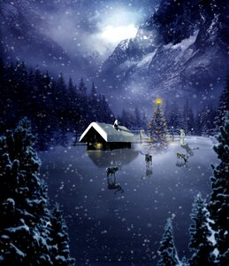 Winter evening merry christmas. Free illustration for personal and commercial use.