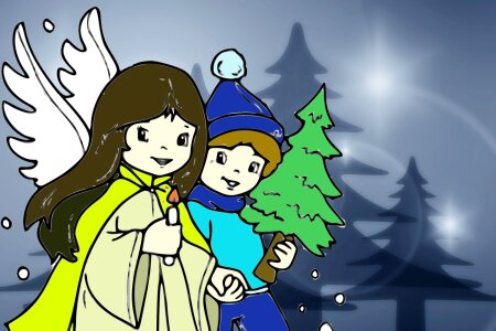 Angel parties christmas night. Free illustration for personal and commercial use.