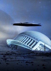 Alien civilizations photomontage futuristic. Free illustration for personal and commercial use.