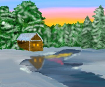 Winter cold ski lodge winter mood. Free illustration for personal and commercial use.