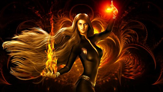 Lady fire magic. Free illustration for personal and commercial use.