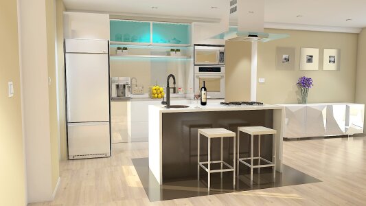 Open space interior design kitchen. Free illustration for personal and commercial use.