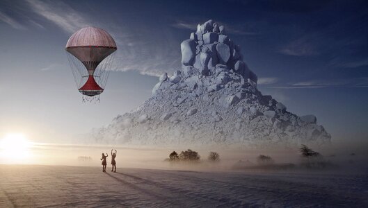 Composing snow hot air balloon ride. Free illustration for personal and commercial use.