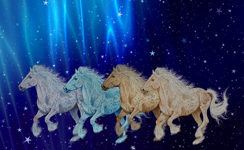 Colors four horses background. Free illustration for personal and commercial use.