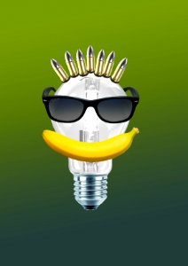 Banana light bulb face. Free illustration for personal and commercial use.