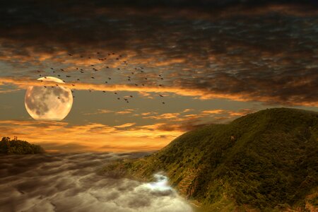Dusk sky moon. Free illustration for personal and commercial use.