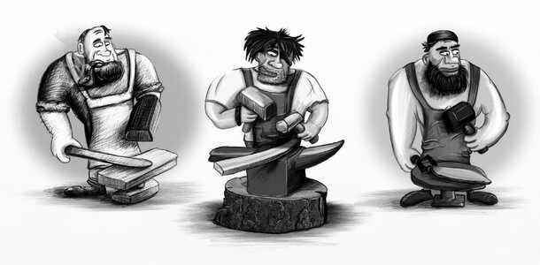 Anvil sketch characters. Free illustration for personal and commercial use.