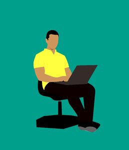 Holding laptop sitting. Free illustration for personal and commercial use.