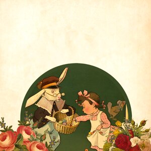 Bunny's basket putting. Free illustration for personal and commercial use.