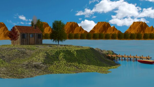 Landscape house river. Free illustration for personal and commercial use.