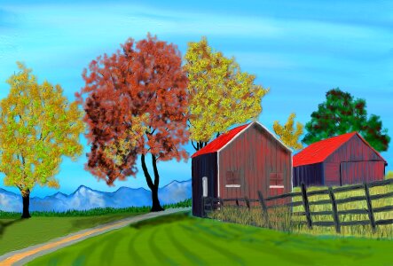 Farm green landscape rustic. Free illustration for personal and commercial use.