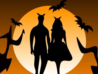 Orange october witches. Free illustration for personal and commercial use.