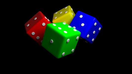 4 dice green red blue. Free illustration for personal and commercial use.