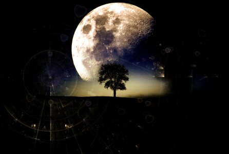 Surrealism super moon mysterious. Free illustration for personal and commercial use.